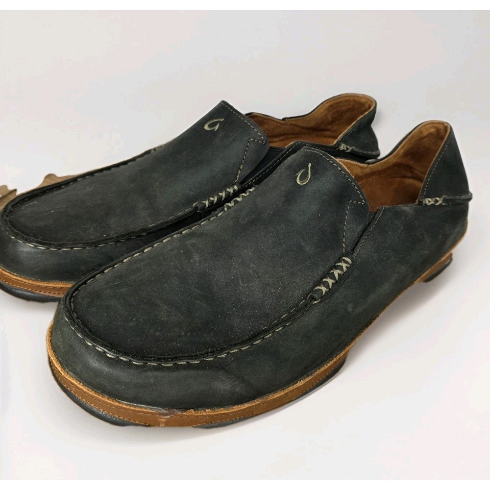 Olukai Moloa Mens Black Leather Slip On Fold Down Heel Loafer Shoes Mens 13